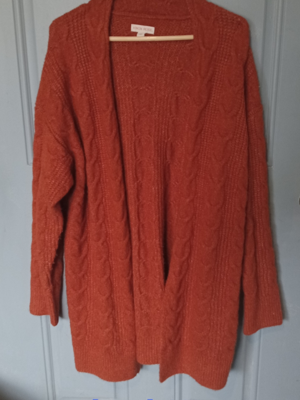Knox Rose Cozy Textured Knit Cardigan in Rust Orange